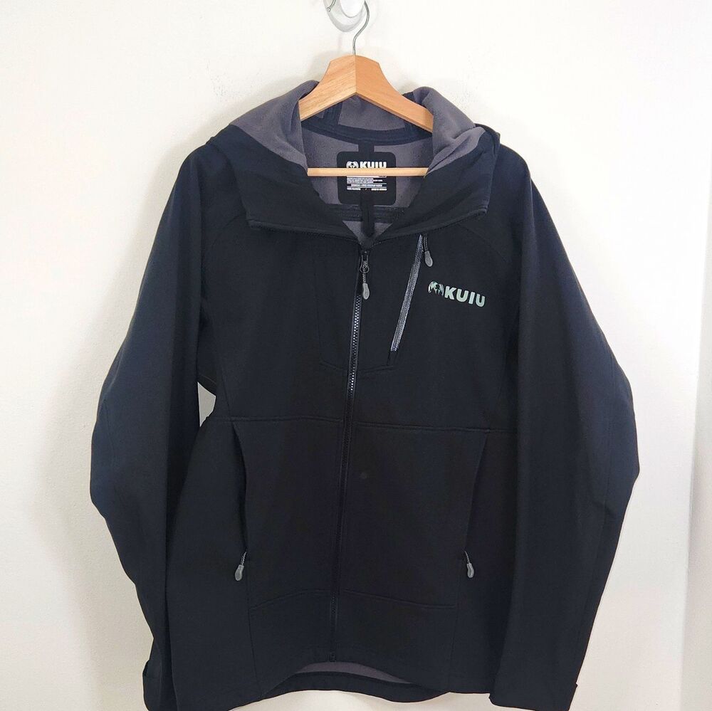 KUIU Axis Men’s Hooded Full Zip Wind Resistant Jacket Black/Gray L Regular